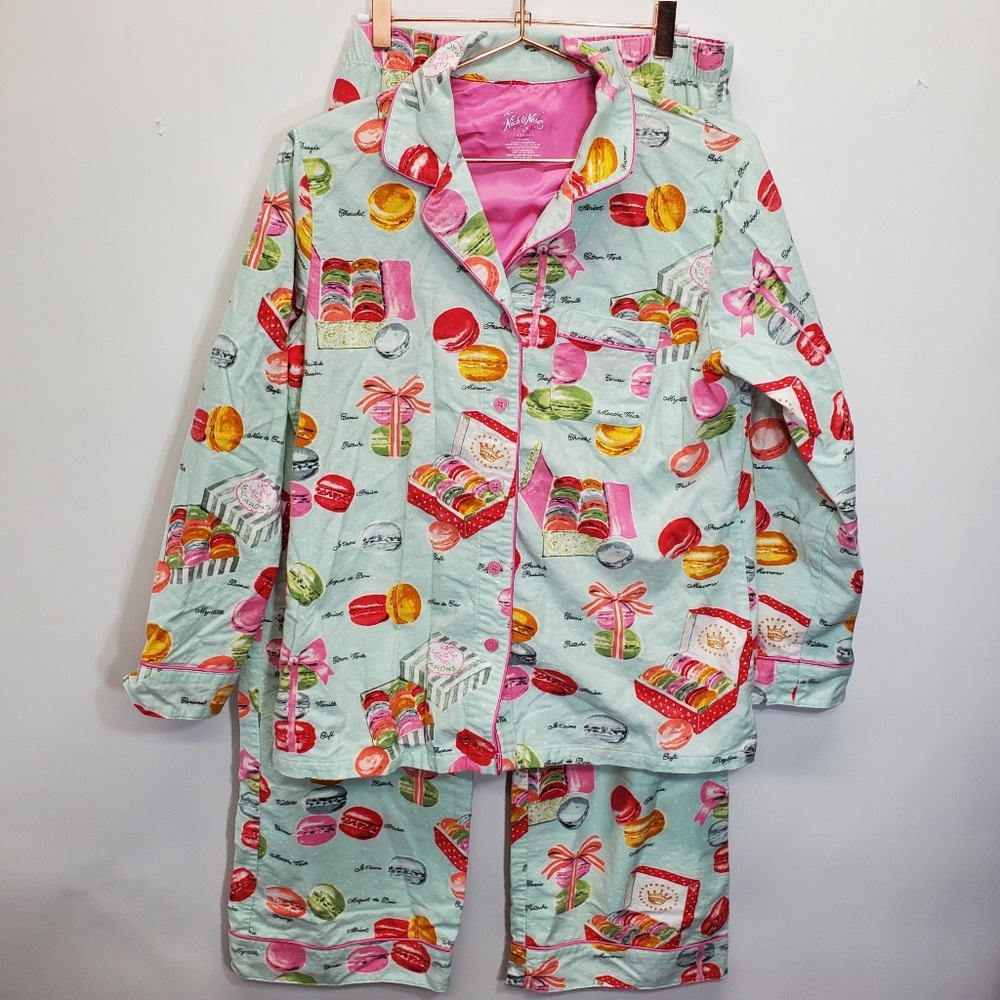 Nick & nora flannel pajama set macarons macaroons